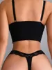 Yoga-Outfit Damen Sexy Dessous Reine Farbe Spitze Top BH Tanga Neckholder Erotik Sex Kostüm Ärmellos Nachtwäsche Outfits 2-teiliges Nachtwäsche-Set