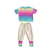 여름 복장 정장 무지개 티셔츠와 긴 바지 트랙 슈트 아이들을위한 아기 의류 세트 패션 스타일 기본 세트 210715