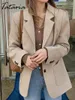 Dorywczo luźne pojedyncze Khaki Kobiety garnitur Blazer Oversize Coat Spring Eleganckie Notched Collar Pełna Rękaw Kobiece Kurtki 210514