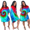 Vêtements d'été pour femmes imprimés Lrregular Plus Taille Tie Dye Robe Lâche Mode Casual Robe Midi Maison de Sunny Femmes Vêtements X0521