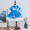 2 pezzi Baby Girl Summer Lolita Princess Ball Gown Dress per la festa di compleanno es Bambini Blue Vintage spagnolo 210615