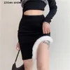 Femmes sexy taille haute épissé fausse fourrure mini jupe noir Y2K élégant cool fille paquet hanches jupes courtes fête 210429