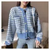 Koreaanse Houndstooth korte trui cardigan jas vrouwen elegante imitatie mink fleece knitwear tops vintage o-hals gebreide jassen 211018