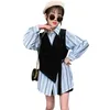 Kızlar Giyim Çizgili Bluz + Yelek İlkbahar Sonbahar Kıyafet Rahat Stil Eşofman Çocuklar 6 8 10 12 14 210527