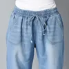 Jeans da donna Donna Harem Capris al polpaccio Taglie forti Pantaloni di jeans con lacci elastici a vita alta Fidanzati sciolti Jean Femme