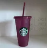 Starbucks sirène déesse 24 oz/710 ml tasses en plastique gobelet réutilisable en forme de pilier couvercle paille couleur changeante Flash tasses