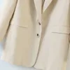 Beige Single-breasted Long-sleeved Lapel Collar Casual Wild Chic Women's Coat Professional Simple Female Suit 210507