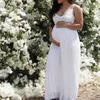 Verano Boho Mujeres Maternidad Fotografía Prop Vestido Sexy Sling White Lace Vestido de fiesta Ropa de playa para mujeres embarazadas Vestido Q0713