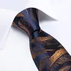 8cm Fashion Gold Feather Print Men's Silk Ties Handkerchief Cufflinks Set Business Party Necktie Gravatas Gift For Men DiBanGu