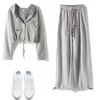 2021 Spring New Leisure Sports Outer Suit Women's Long Sleeve Sweater High Waist Korean Wide Leg Pants Two Loose Y0625