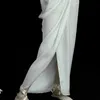 White Asymmetrical Skirt For Women High Waist Ruched Slim Split Maxi Skirts Female Summer Fashion Clothing 210521