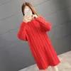 Casual Dresses Hedging Twist Knit Hoodie Sweater Ladies Dress 2021 Autumn And Winter Knitwear Korean Loose Simple Long Pullover Jumper Top