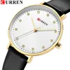 トップカレンレディースウォッチレディース日本の高級クォーツ腕時計超薄革ストラップファッション防水時計Reloj Mujer 210517