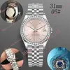 Deluxe Woman Diamond Watch 31mm Mekanisk Automatisk Högkvalitativ Night Light White Jubilee Armband Montre de Luxe 2813 Stål Vattentäta Klockor