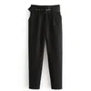 Lucyever Women's Pants Fashion Elegant Autumn Black Suit Pant Women Sashes Pockets Mid Waist Loose Trousers Female 210521