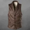 Men's Vests Suede Vest Mens Gothic Steampunk Brown Slim Fit Single Breasted Fashion Victorian Style Waistcoat For Men Casual 2022
