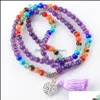 Beaded, Wojiaer 108 Meditation Mti-Layer Long Strands Bracelets 7 Chakra Yoga Natural Round Amethyst Mala Beads Tassel Jewelry Drop Delivery