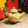 Fancy Enamel Filigree Small Pot Teapot Ornaments Table Decorations Handwork Chinese Cloisonne Copper Crafts Office Home Decor Gifts