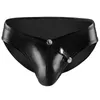 Slip en cuir PU hommes sous-vêtements slips brillant Gay pénis érotique Sexy bouton hommes Sissy culottes Lingerie masculine