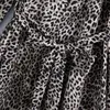 BLSQR Elegante Moda Leopard Print Midi Dress Donna Vintage Risvolto Manica lunga Abiti femminili Abiti Mujer 210430