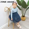 Wholesale Spring Girls Dresses Solid Color Long Sleeve Sweet Thin Big Bow Princess Casual Kids Clothes E8002 210610