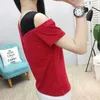 Shintimes Fake T-shirt in due pezzi con spalle scoperte Tshirt manica corta con scollo a V Corea Fashion Summer Cotton Tee Shirt Femme 210623