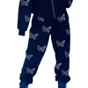 Women's Hoodies Sweatshirts 90s Streetwear Butterfly Print Fairycore Grunge Rhinestone 2 Piece Tracksuits Y2k Overdized Zippper Sweatpant