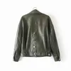 women faux leather jacket women long sleeve green PU coat Streetwear Punk motorcycle jacket casual ladies outwear 211110