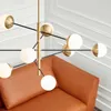 Salon moderne cuivre lustre lampes lampe de luxe chambre pendentif éclairage cercle luminaire boule de verre LED lampe à main