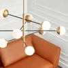 Modernt vardagsrum Koppar ljuskrona Lampor Lampa Lyx Bedroom Hängsmycke Lighting Circle Light Fixture Glass Ball LED Hanglamp