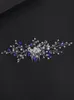 Headpieces Blue Crystal Bröllop Hår Tillbehör Rhinestone Romantiska Kvinnor Ornaments Brud Headband Bridal Headdress Tiara Comb