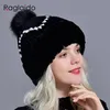 Bérets Real Fur Knit Hat Femmes Hiver Warm Rex Natural Epp Thick Élégant filles pompom