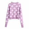 Women Autumn Warm Floral Sweaters O-Neck Long Sleeve Single Breasted Cardigans Female Fashion Street Sweet Sweater Clothes 210513