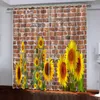 Rideau Tentures 3D Fenêtre Brique Mur Po Impression Rideaux Pour Salon Chambre Jaune Fleur Cortinas Para Sala