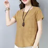 summer blouse for women plus size top short sleeve cotton linen s tops and s clothing 3421 50 210508