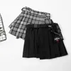 FASHION Autumn Spring Plaid Grid Pocket Black And White Sexy Women Woman Girl Korea Harajuku Mini Skirt B917 210603