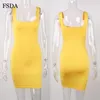 Vestidos casuais fsda quadrado pescoço sem mangas bodycon mini vestido básico mulheres verão preto aleiteiro festa sexy amarelo clubwear 2021