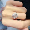 Luxury Pink Crystal AAA Zircon Diamonds Gemstones Flower Rings for Women White Gold Color Fine Jewelry Wedding Party Band Gifts