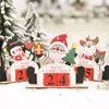 Christmas Advent Countdown Calendar Desktop Ornament Wooden Blocks Santa Snowman Reindeer Tabletop Decoration KDJK2110