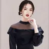Herfst Runway Vintage Zwarte Party Jurken Dames Koreaanse Chique Stijl Mesh Patchwork Elegant Vestido Da Festa 210520