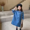 Filles Denim Robe Automne Hiver Enfants Mode Coréen Revers Grande Poche Princesse Robes 3-7 ans Enfants Vêtements Décontractés Robes Q0716