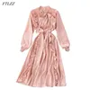 Autumn Casual Holiday Chiffon Midi Dress Sweet Lady Puff Sleeve Ruffled Floral Print 210430