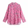 Boy Kadın Yaka Tek Göğüslü Bluz İlkbahar Sonbahar Moda Bayanlar Rahat Gevşek Kadın Baskı Örtü Gömlek Top 210515