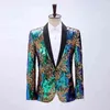 Lila Blumen Pailletten Giltter Anzug Blazer Männer Schalkragen Slim Fit Smoking Blazer Herren Hochzeit Party Prom Sänger Kostüm Homme 210522