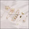 Pinos, broches j￳ias 6Pieces Conjunto de p￩rolas de moda Broche fofo Crian￧as criativas Cristal decorativo para mulheres decote anti-exposi￧￣o Buck Buck
