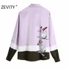 Zevity Donna Vintage Crane Stampa Abbinamento colori Casual Grembiule Camicetta Office Lady Colletto rovesciato Camicie Chic Blusas Top LS7270 210603