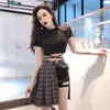 Skirts Harajuku Style Women Set Summer High Waist Shorts + Mini Plaid Skirt Female Pleated Womens Bottoms 2021