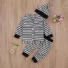 0-24M Otoño Invierno nacido bebé niño ropa conjunto rayas manga larga abrigos pantalones sombrero Casual niño trajes 210515