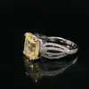 925 Sterling Silber 4ct Princess Square gelbe Ringe weiblich Klassisch elegant High Carbon Diamant edler Schmuck für Frauen