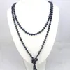 Collana lunga di perle nere 7-8mm Gioielli fatti a mano fai-da-te 55 pollici 2 pezzi / lotto adatti per l'abbigliamento da donna